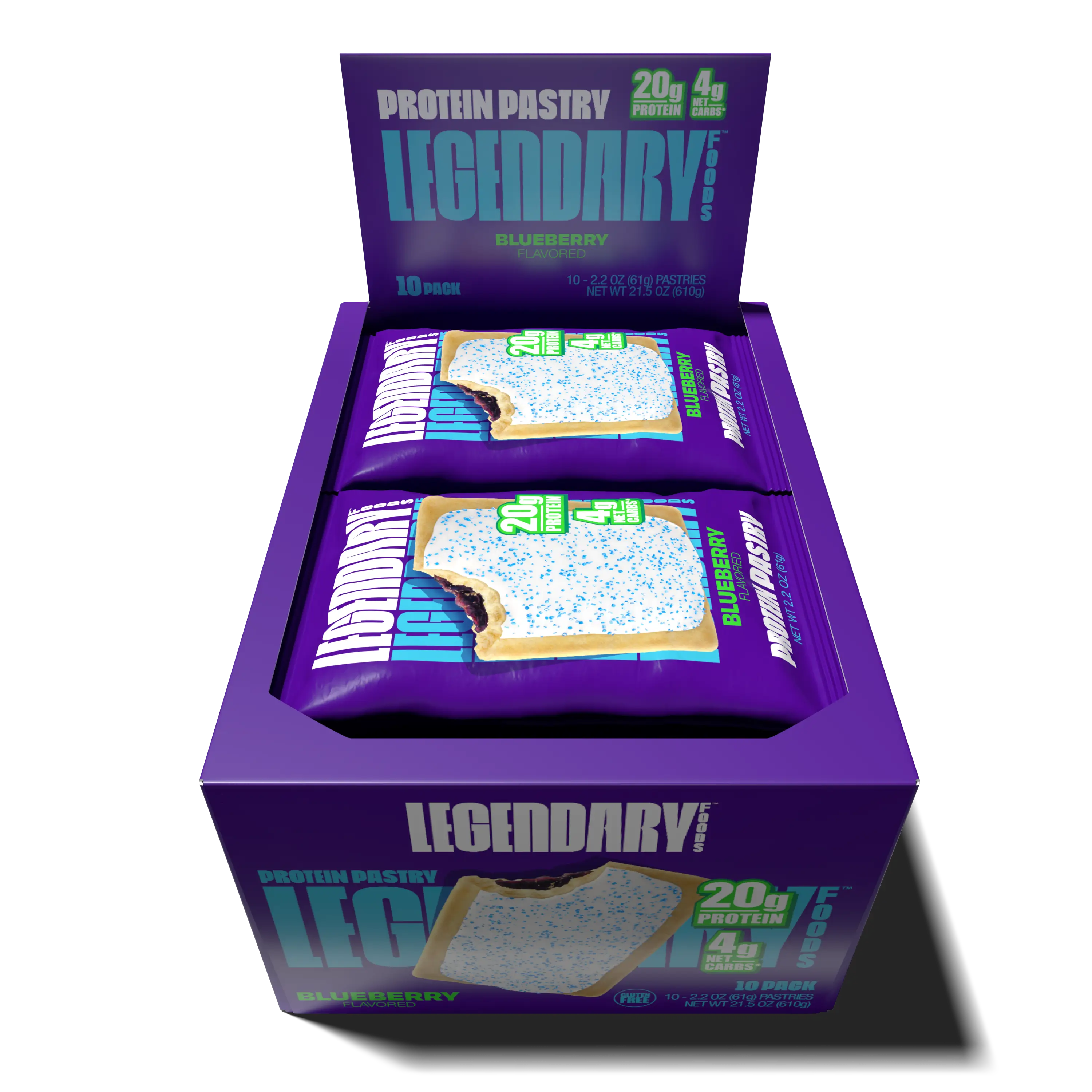 Open box of Blueberry Protein Pastries