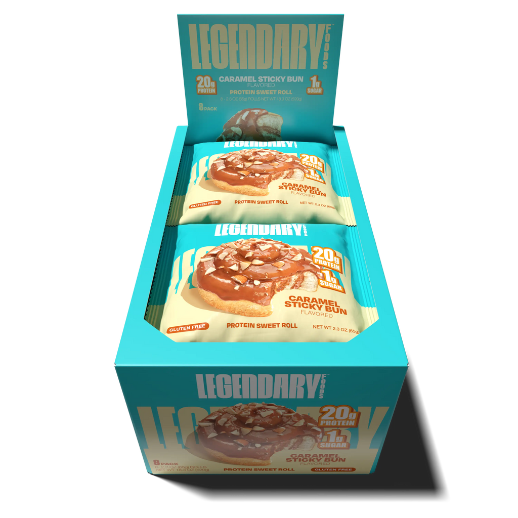 Open box of Caramel Sticky Bun Protein Sweet Rolls
