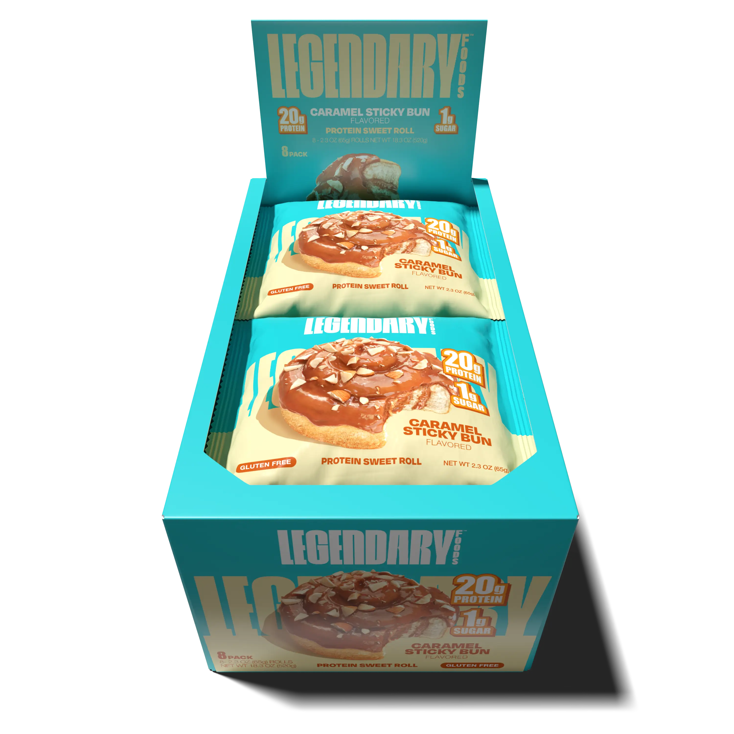 Open box of Caramel Sticky Bun Protein Sweet Rolls