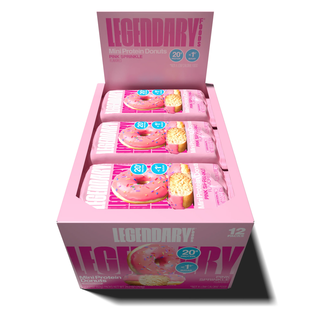 Open box of Pink Sprinkle Protein Donuts