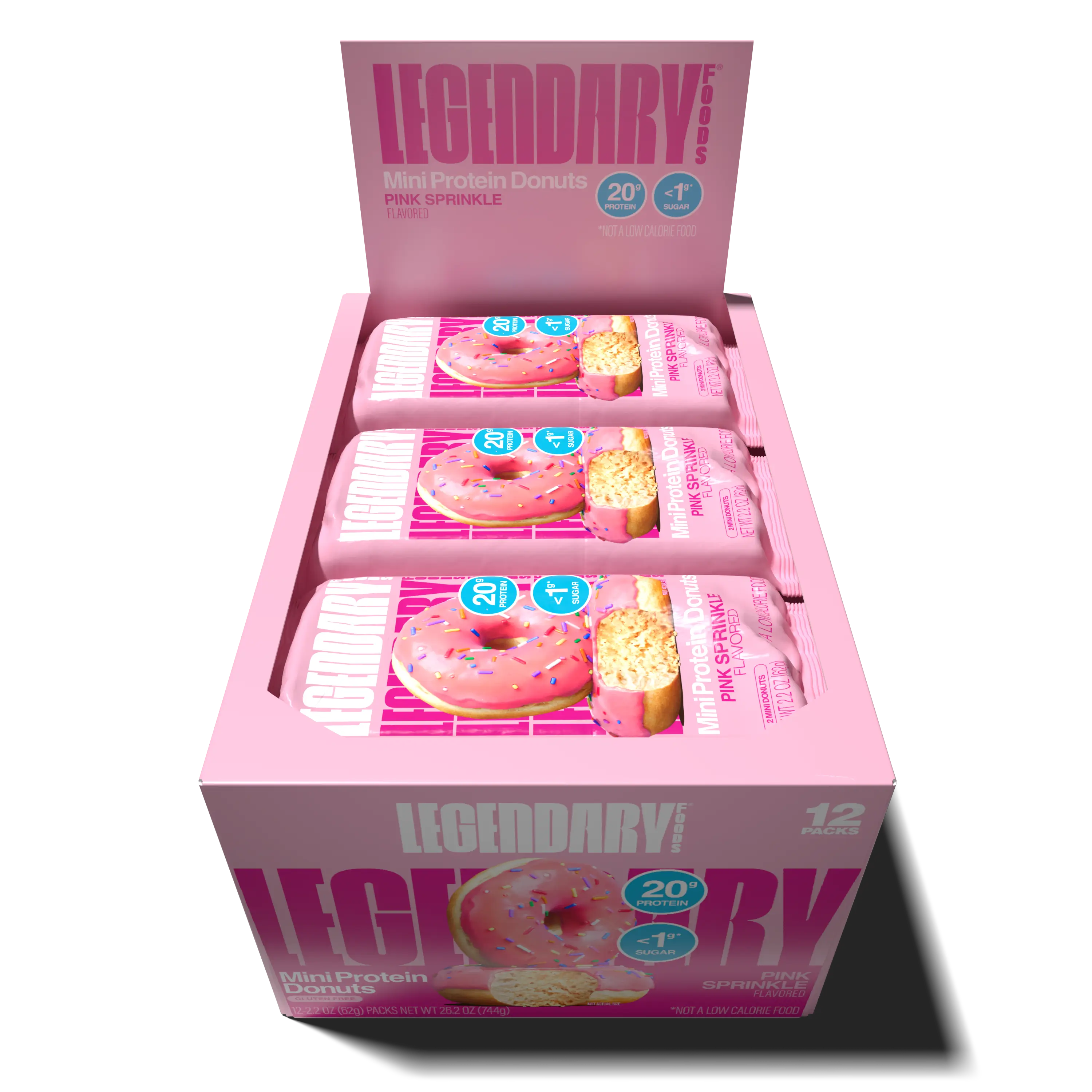 Open box of Pink Sprinkle Protein Donuts